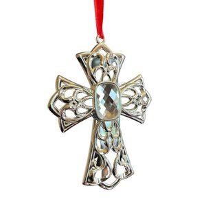Lenox Bejeweled Cross Ornament Silverplate Christmas Holiday